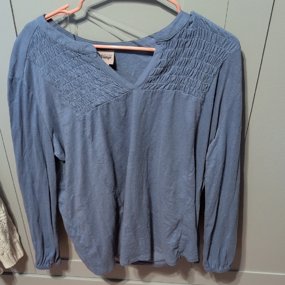 Vintage Blue Smocked Blouse